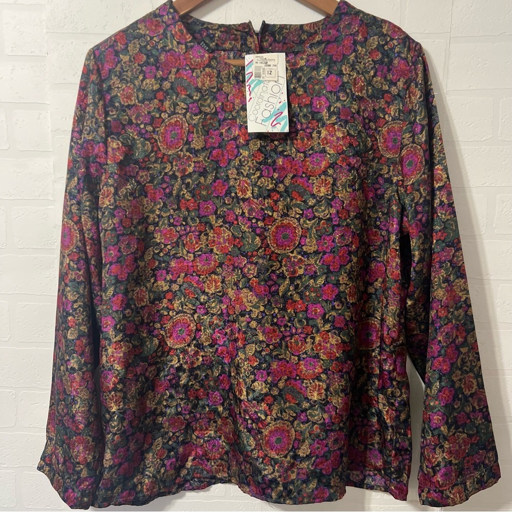 Vintage 90’s Dead Stock Dark Floral Allover Print Cottagecore Whimsigoth Top L